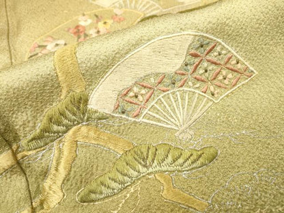平和屋着物▼訪問着　刺繍　扇面花松文　暈し染　金銀彩　正絹　逸品　DABI7369fe