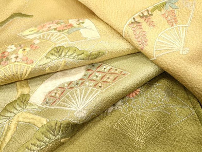 平和屋着物▼訪問着　刺繍　扇面花松文　暈し染　金銀彩　正絹　逸品　DABI7369fe