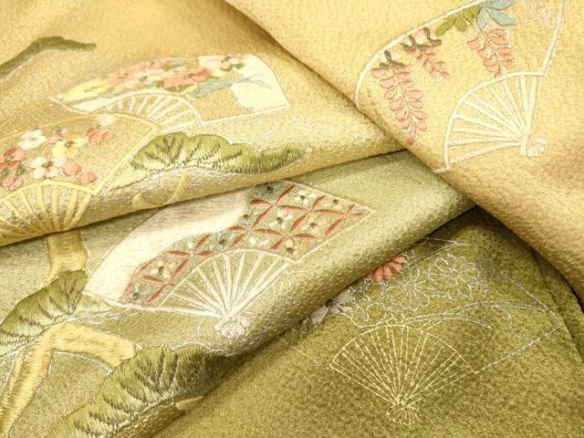 平和屋着物▼訪問着　刺繍　扇面花松文　暈し染　金銀彩　正絹　逸品　DABI7369fe
