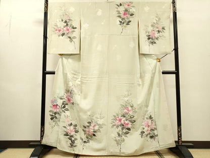 平和屋着物▼訪問着　手描き　枝花　正絹　逸品　DABI7375fe