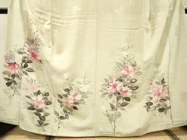 平和屋着物▼訪問着　手描き　枝花　正絹　逸品　DABI7375fe