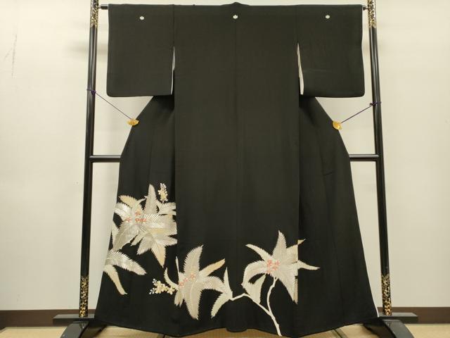 平和屋着物▼豪華黒留袖　総刺繍　草花　金銀糸　正絹　逸品　DABI7376fe