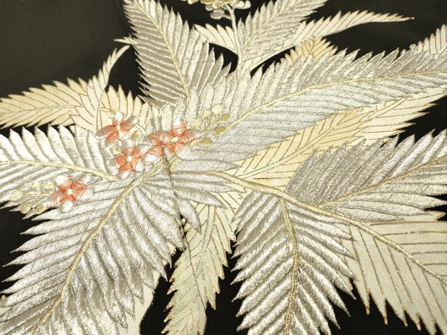 平和屋着物▼豪華黒留袖　総刺繍　草花　金銀糸　正絹　逸品　DABI7376fe