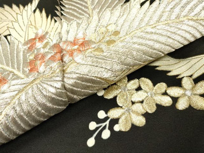 平和屋着物▼豪華黒留袖　総刺繍　草花　金銀糸　正絹　逸品　DABI7376fe