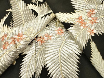 平和屋着物▼豪華黒留袖　総刺繍　草花　金銀糸　正絹　逸品　DABI7376fe