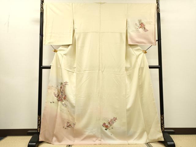 平和屋着物●中国三大刺繍　スワトウ刺繍　汕頭刺繍　相良刺繍　総刺繍　訪問着　御所車短冊花文　暈し染　正絹　逸品　DABI7383fe