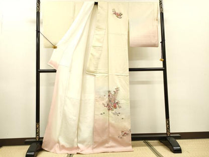 平和屋着物●中国三大刺繍　スワトウ刺繍　汕頭刺繍　相良刺繍　総刺繍　訪問着　御所車短冊花文　暈し染　正絹　逸品　DABI7383fe