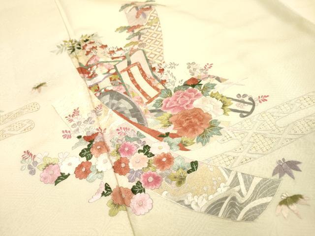 平和屋着物●中国三大刺繍　スワトウ刺繍　汕頭刺繍　相良刺繍　総刺繍　訪問着　御所車短冊花文　暈し染　正絹　逸品　DABI7383fe