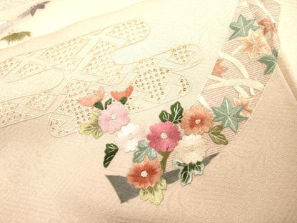 平和屋着物●中国三大刺繍　スワトウ刺繍　汕頭刺繍　相良刺繍　総刺繍　訪問着　御所車短冊花文　暈し染　正絹　逸品　DABI7383fe