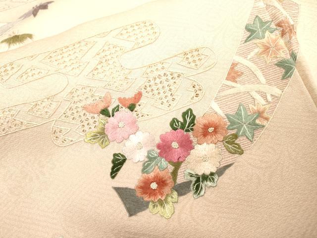 平和屋着物●中国三大刺繍　スワトウ刺繍　汕頭刺繍　相良刺繍　総刺繍　訪問着　御所車短冊花文　暈し染　正絹　逸品　DABI7383fe