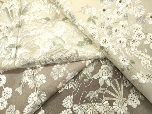 平和屋着物●訪問着　総刺繍　扇面飾花文　暈し染　金糸　正絹　逸品　DABI7393fe