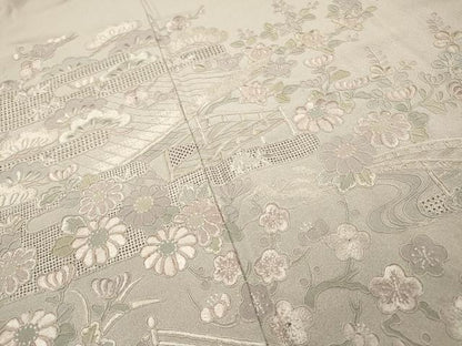 平和屋着物▼中国三大刺繍　スワトウ刺繍　汕頭刺繍　総刺繍　訪問着　渡り橋風景花文　正絹　逸品　未使用　DABI7394fe