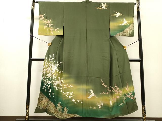 平和屋着物▼訪問着　飛鶴枝梅文　暈し染　金彩　正絹　逸品　DABI7399fe