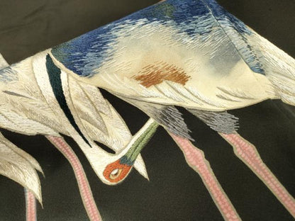 平和屋着物▼豪華黒留袖　刺繍　群鳥　暈し染　正絹　逸品　DABI7401fe