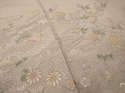 平和屋着物▼中国三大刺繍　スワトウ刺繍　汕頭刺繍　総刺繍　訪問着　渡り橋風景花文　正絹　逸品　DABI7404fe