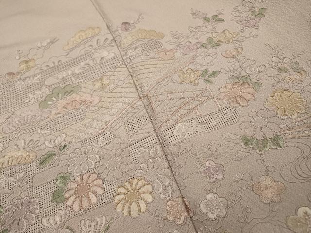平和屋着物▼中国三大刺繍　スワトウ刺繍　汕頭刺繍　総刺繍　訪問着　渡り橋風景花文　正絹　逸品　DABI7404fe