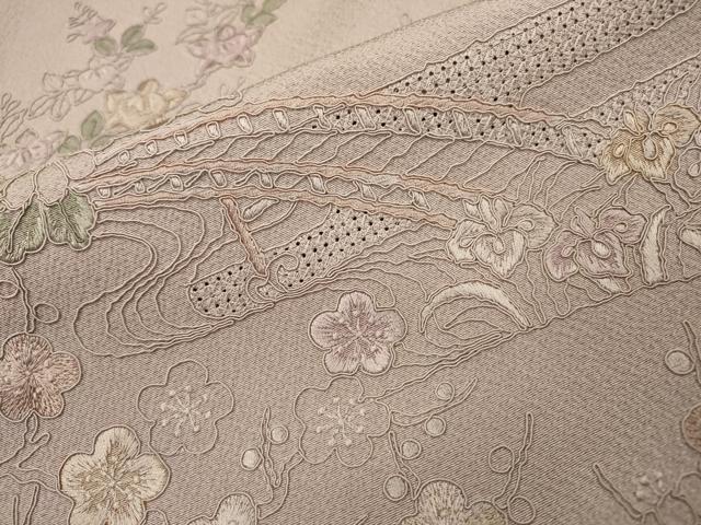 平和屋着物▼中国三大刺繍　スワトウ刺繍　汕頭刺繍　総刺繍　訪問着　渡り橋風景花文　正絹　逸品　DABI7404fe