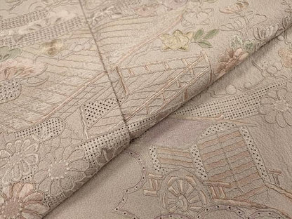 平和屋着物▼中国三大刺繍　スワトウ刺繍　汕頭刺繍　総刺繍　訪問着　渡り橋風景花文　正絹　逸品　DABI7404fe