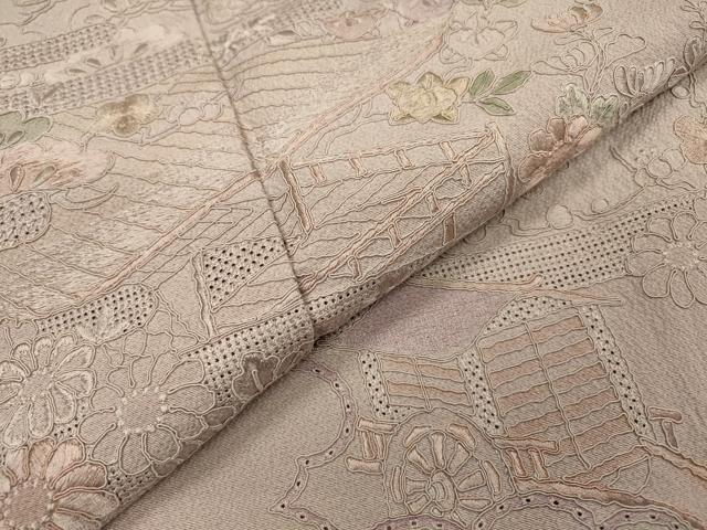 平和屋着物▼中国三大刺繍　スワトウ刺繍　汕頭刺繍　総刺繍　訪問着　渡り橋風景花文　正絹　逸品　DABI7404fe