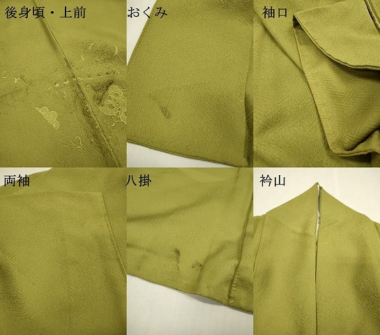 平和屋着物▼中国三大刺繍　スワトウ刺繍　汕頭刺繍　総刺繍　無地絵羽訪問着　色紙花文　根岸色　正絹　逸品　DABI7405fe