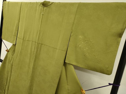 平和屋着物▼中国三大刺繍　スワトウ刺繍　汕頭刺繍　総刺繍　無地絵羽訪問着　色紙花文　根岸色　正絹　逸品　DABI7405fe