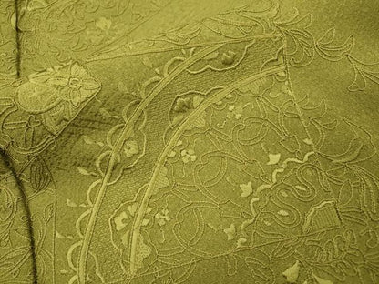 平和屋着物▼中国三大刺繍　スワトウ刺繍　汕頭刺繍　総刺繍　無地絵羽訪問着　色紙花文　根岸色　正絹　逸品　DABI7405fe