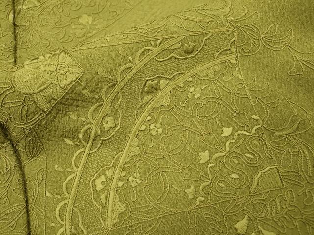 平和屋着物▼中国三大刺繍　スワトウ刺繍　汕頭刺繍　総刺繍　無地絵羽訪問着　色紙花文　根岸色　正絹　逸品　DABI7405fe