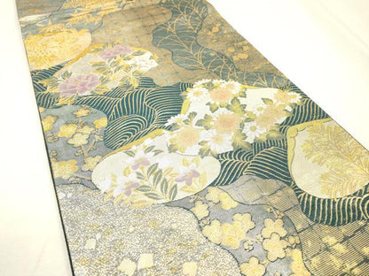 平和屋着物▼六通柄袋帯　道長貝合わせ花文　金銀糸　正絹　逸品　DABI7408fe