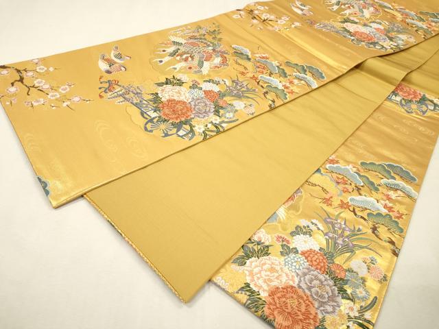 平和屋着物▼六通柄袋帯　唐織　舞　雪輪鳳凰花車文　金糸　正絹　逸品　DABI7410fe
