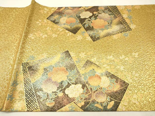 平和屋着物▼太鼓柄袋帯　螺鈿　色紙鴛鴦花文　金糸　正絹　逸品　DABI7414fe