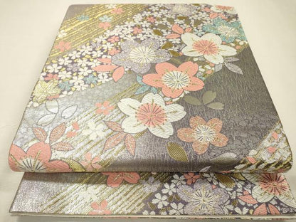 平和屋着物▼六通柄袋帯　唐織　舞桜　金銀糸　正絹　逸品　DABI7416fe