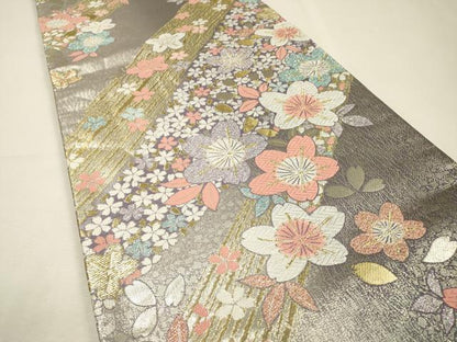 平和屋着物▼六通柄袋帯　唐織　舞桜　金銀糸　正絹　逸品　DABI7416fe