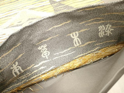 平和屋着物▼六通柄袋帯　唐織　本草木染　双鶴菱　金銀糸　正絹　逸品　DABI7417fe