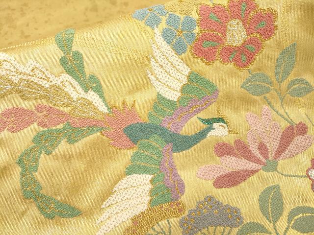 平和屋着物▼六通柄袋帯　鳳凰花唐草文　金銀糸　引箔　正絹　逸品　DABI7434fe
