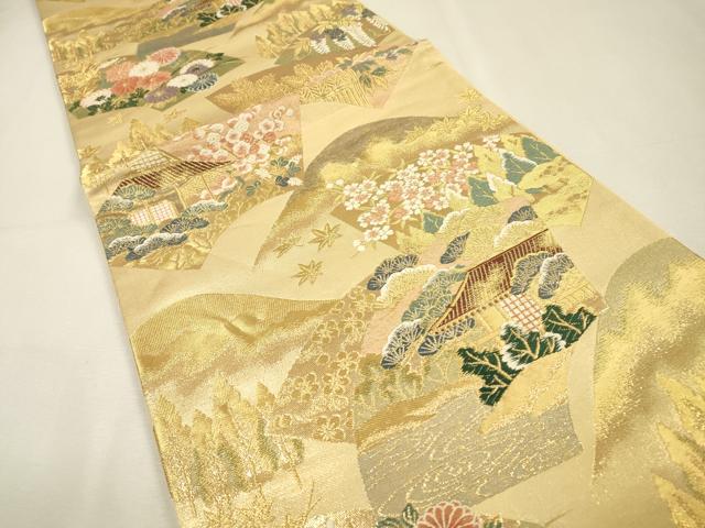 平和屋着物▼六通柄袋帯　唐織　扇面離宮文　金糸　三越扱い　正絹　逸品　DABI7437fe