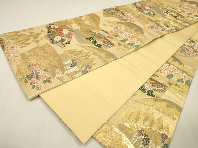 平和屋着物▼六通柄袋帯　唐織　扇面離宮文　金糸　三越扱い　正絹　逸品　DABI7437fe