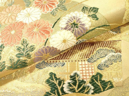 平和屋着物▼六通柄袋帯　唐織　扇面離宮文　金糸　三越扱い　正絹　逸品　DABI7437fe