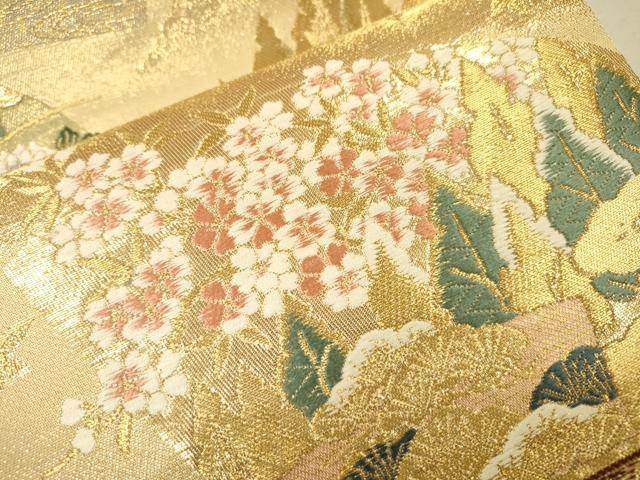 平和屋着物▼六通柄袋帯　唐織　扇面離宮文　金糸　三越扱い　正絹　逸品　DABI7437fe