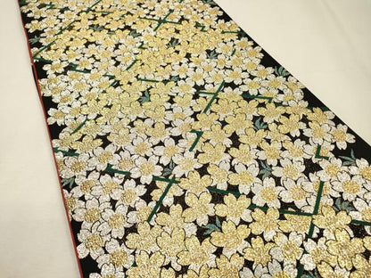 平和屋着物●六通柄袋帯　桜　黒地　金銀糸　正絹　逸品　DABI7444fe