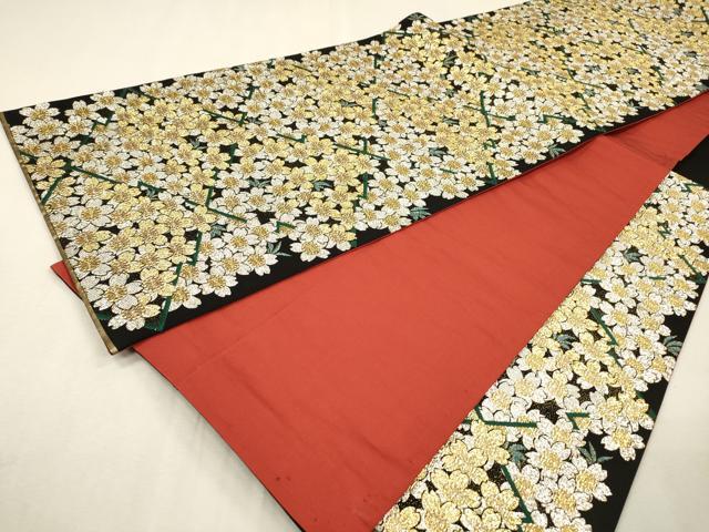 平和屋着物●六通柄袋帯　桜　黒地　金銀糸　正絹　逸品　DABI7444fe