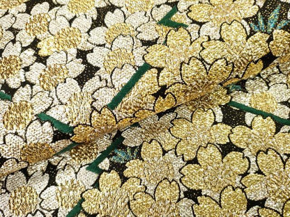 平和屋着物●六通柄袋帯　桜　黒地　金銀糸　正絹　逸品　DABI7444fe