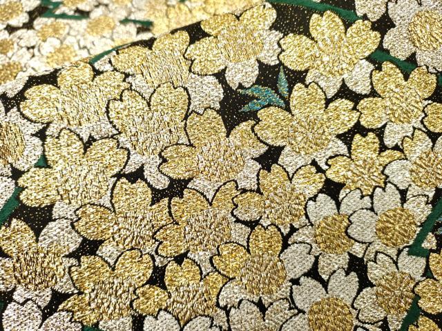 平和屋着物●六通柄袋帯　桜　黒地　金銀糸　正絹　逸品　DABI7444fe