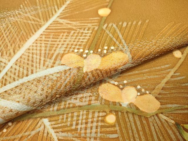 平和屋着物▼虹色創家　本郷大田子　両面　六通柄袋帯　手描き　松葉花文　銀通し地　正絹　逸品　DABI7447fe