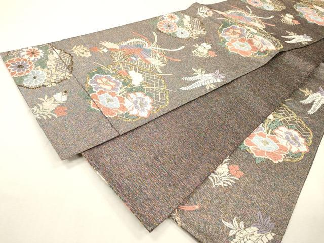 平和屋着物▼六通柄袋帯　唐織　雪輪鳳凰花文　金銀糸　正絹　逸品　DABI7459fe