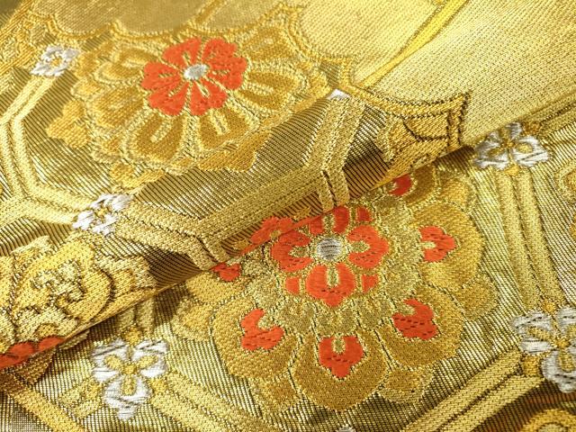 平和屋着物▼西陣の名門　本家加納　全通柄袋帯　檜扇正倉院花文　金銀糸　正絹　逸品　DABI7461fe
