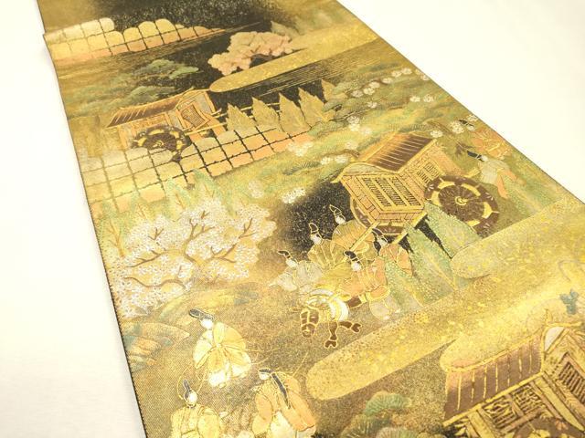 平和屋着物▼六通柄袋帯　御所車人物文　金彩　引箔　正絹　逸品　DABI7465fe