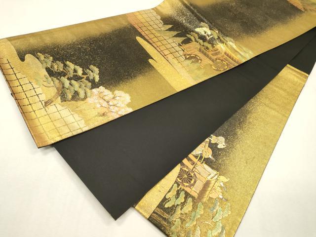 平和屋着物▼六通柄袋帯　御所車人物文　金彩　引箔　正絹　逸品　DABI7465fe