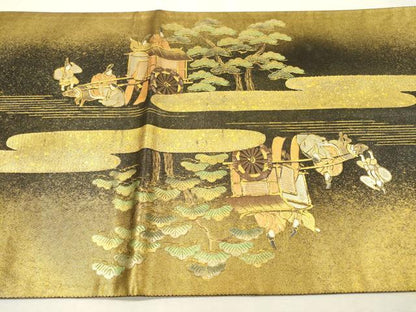 平和屋着物▼六通柄袋帯　御所車人物文　金彩　引箔　正絹　逸品　DABI7465fe