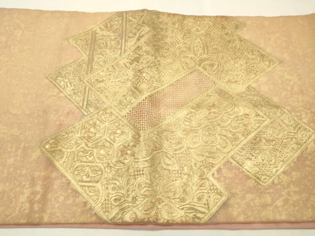 平和屋着物▼中国三大刺繍　スワトウ刺繍　汕頭刺繍　相良刺繍　総刺繍　つけ帯　更紗花文　金彩　正絹　逸品　DABI7469fe