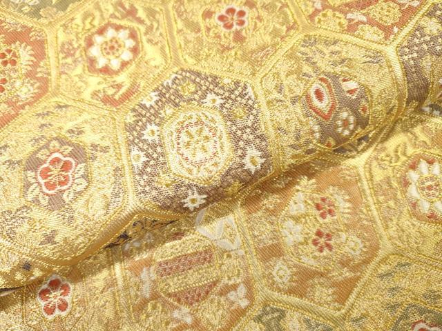 平和屋着物▼田中工芸織物 祥園謹製　六通柄袋帯　亀甲花文　金糸　正絹　逸品　DABI7475fe